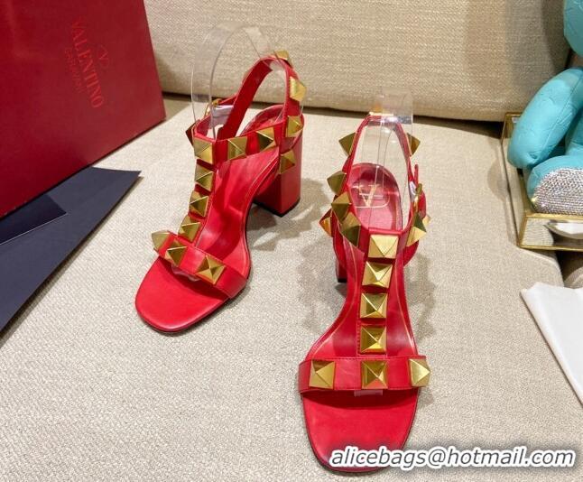 Perfect Valentino Roman Stud Calfskin Sandals 9cm 021664 Red