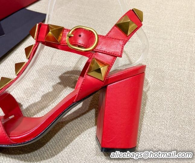 Perfect Valentino Roman Stud Calfskin Sandals 9cm 021664 Red