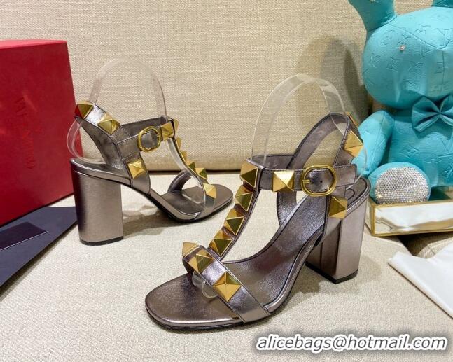 Good Looking Valentino Roman Stud Calfskin Sandals 9cm 021664 Bronze