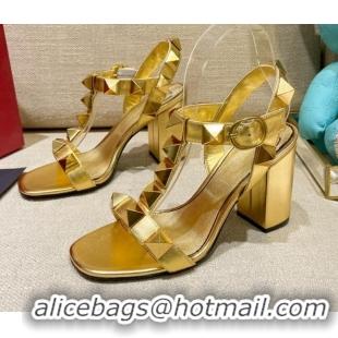 Best Price Valentino Roman Stud Calfskin Sandals 9cm 021664 Gold