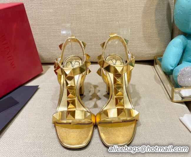 Best Price Valentino Roman Stud Calfskin Sandals 9cm 021664 Gold