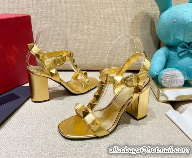 Best Price Valentino Roman Stud Calfskin Sandals 9cm 021664 Gold