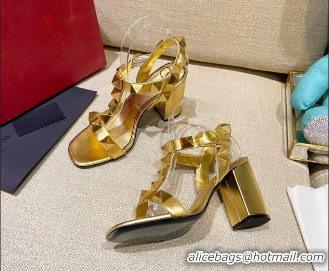 Best Price Valentino Roman Stud Calfskin Sandals 9cm 021664 Gold