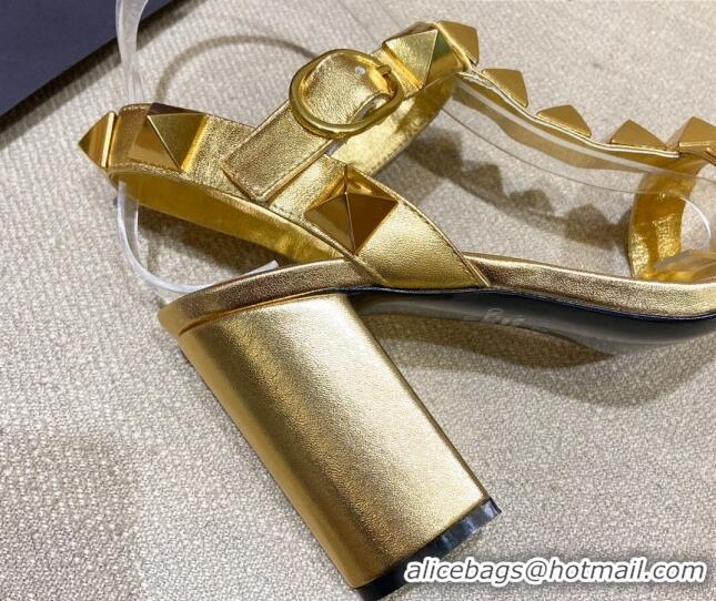 Best Price Valentino Roman Stud Calfskin Sandals 9cm 021664 Gold