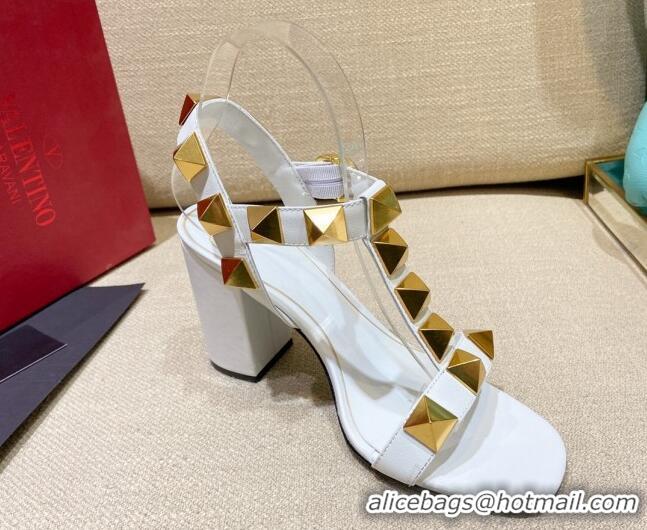 Top Grade Valentino Roman Stud Calfskin Sandals 9cm 021664 White