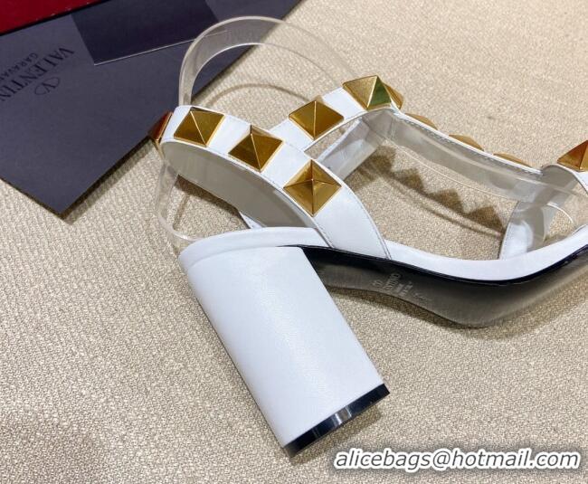 Top Grade Valentino Roman Stud Calfskin Sandals 9cm 021664 White