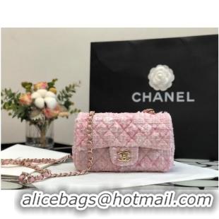 Top Quality CHANEL Tweed Braided Calfskin & Gold-Tone Metal 1116 pink