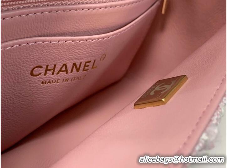 Top Quality CHANEL Tweed Braided Calfskin & Gold-Tone Metal 1116 pink