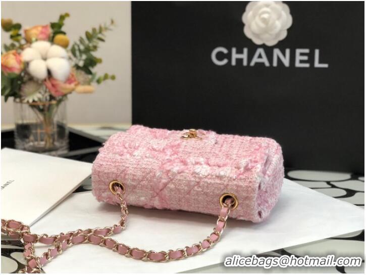 Top Quality CHANEL Tweed Braided Calfskin & Gold-Tone Metal 1116 pink