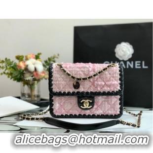 Well Crafted CHANEL Tweed Braided Calfskin & Gold-Tone Metal AS6075 pink