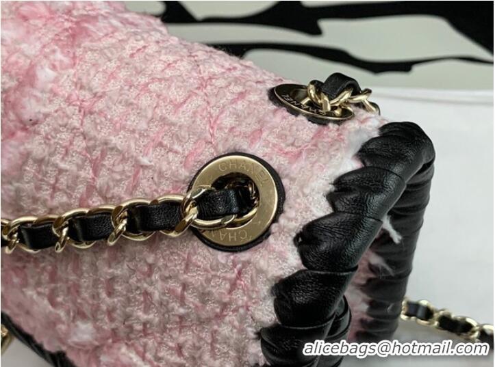 Well Crafted CHANEL Tweed Braided Calfskin & Gold-Tone Metal AS6075 pink