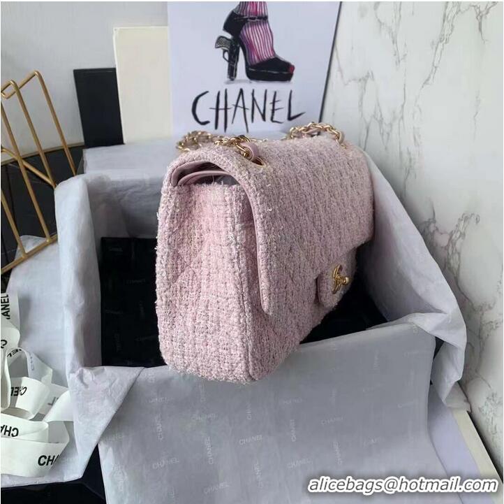 Luxurious CHANEL MEDIUM Flap Bag Tweed Braided Calfskin & Gold-Tone Metal 1112 pink