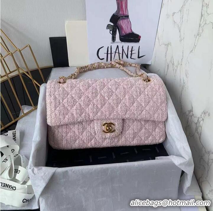 Luxurious CHANEL MEDIUM Flap Bag Tweed Braided Calfskin & Gold-Tone Metal 1112 pink