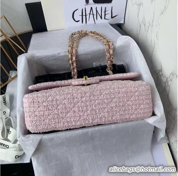 Luxurious CHANEL MEDIUM Flap Bag Tweed Braided Calfskin & Gold-Tone Metal 1112 pink