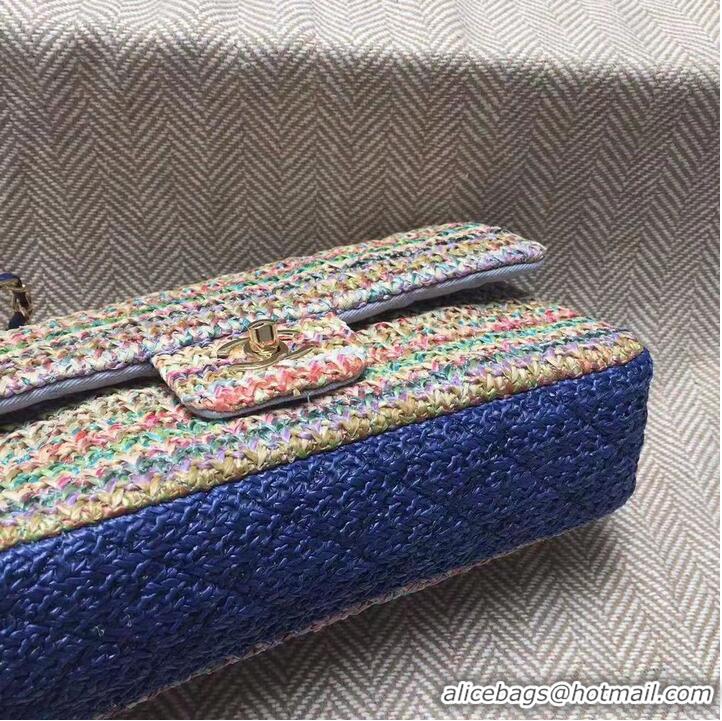 Top Grade CHANEL Tweed Braided Calfskin & Gold-Tone Metal 1112 Multicolor&Blue