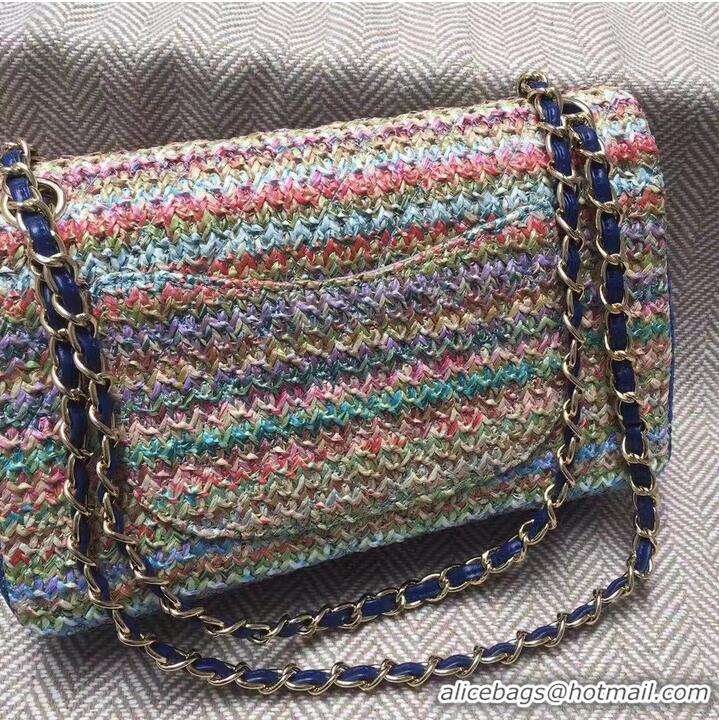 Top Grade CHANEL Tweed Braided Calfskin & Gold-Tone Metal 1112 Multicolor&Blue