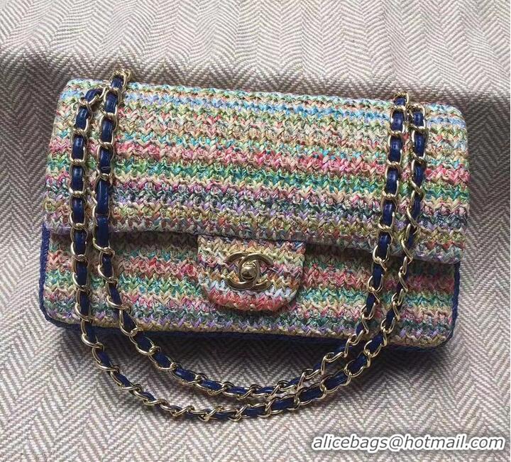 Top Grade CHANEL Tweed Braided Calfskin & Gold-Tone Metal 1112 Multicolor&Blue