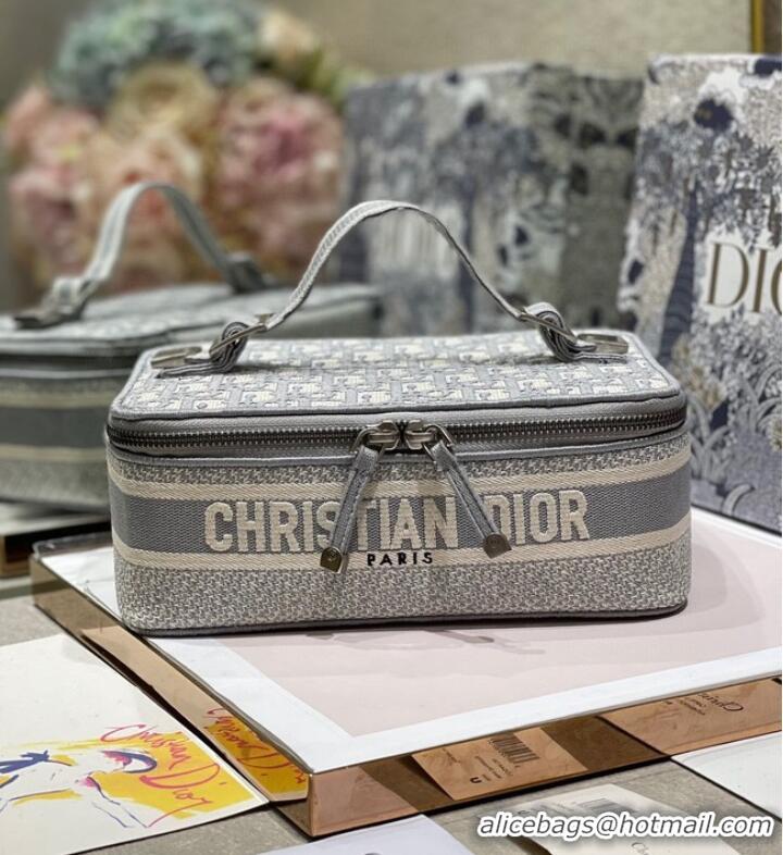 Popular Style DIOR DIORTRAVEL VANITY CASE grey Dior Oblique Embroidery S5481VR