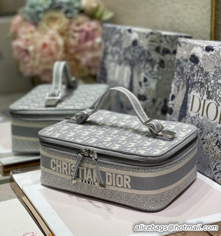 Popular Style DIOR DIORTRAVEL VANITY CASE grey Dior Oblique Embroidery S5481VR