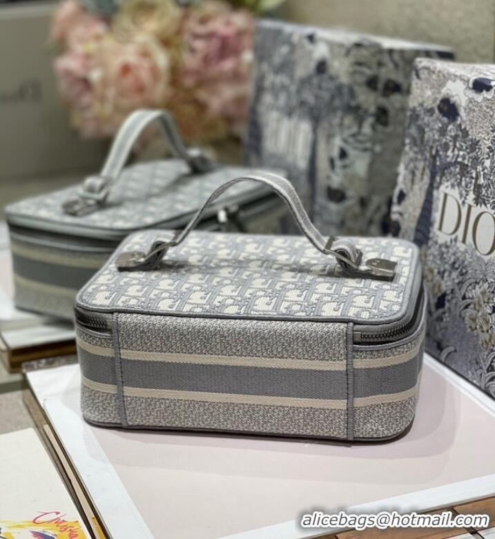 Popular Style DIOR DIORTRAVEL VANITY CASE grey Dior Oblique Embroidery S5481VR