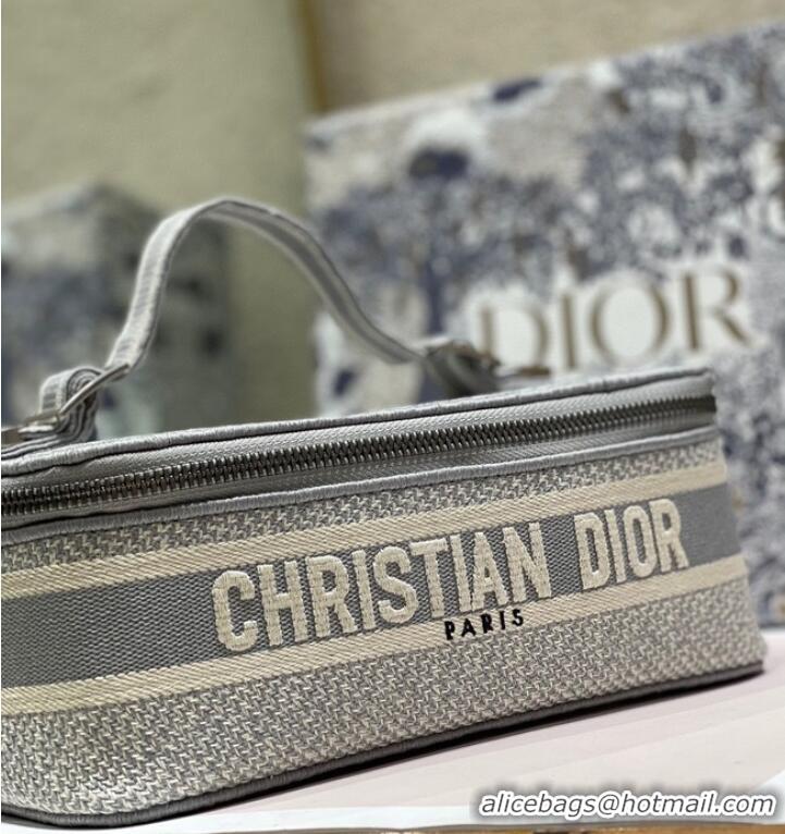 Popular Style DIOR DIORTRAVEL VANITY CASE grey Dior Oblique Embroidery S5481VR