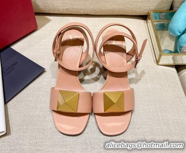 Grade Quality Valentino One Stud Lambskin Sandals 9cm 021671 Pink