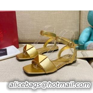 Generous Valentino One Stud Lambskin Flat Sandals 021679 Gold