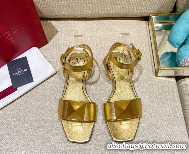 Generous Valentino One Stud Lambskin Flat Sandals 021679 Gold