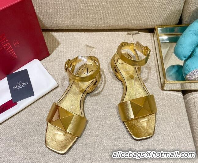 Generous Valentino One Stud Lambskin Flat Sandals 021679 Gold