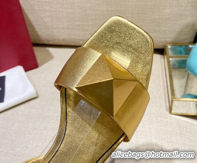 Generous Valentino One Stud Lambskin Flat Sandals 021679 Gold