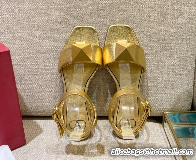 Generous Valentino One Stud Lambskin Flat Sandals 021679 Gold