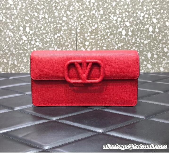 Buy Discount VALENTINO GARAVANI Stud Sign Grained Calfskin Shoulder Bag 0093 red