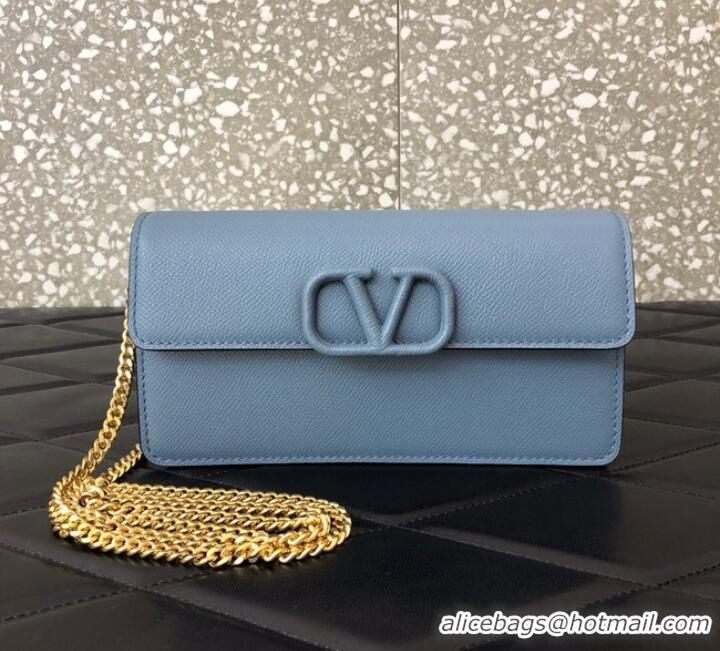 Top Quality VALENTINO GARAVANI Stud Sign Grained Calfskin Shoulder Bag 0093 blue