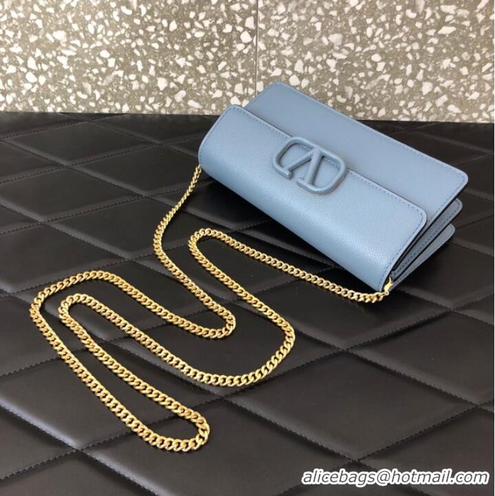 Top Quality VALENTINO GARAVANI Stud Sign Grained Calfskin Shoulder Bag 0093 blue