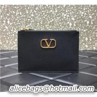 Low Cost VALENTINO GARAVANI Stud Sign Grained Calfskin clutch bag 0620 black