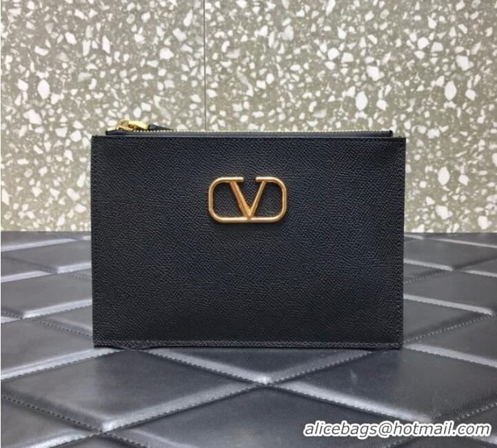 Low Cost VALENTINO GARAVANI Stud Sign Grained Calfskin clutch bag 0620 black