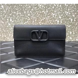 Top Grade VALENTINO GARAVANI Stud Sign Grained Calfskin clutch bag 0650 black