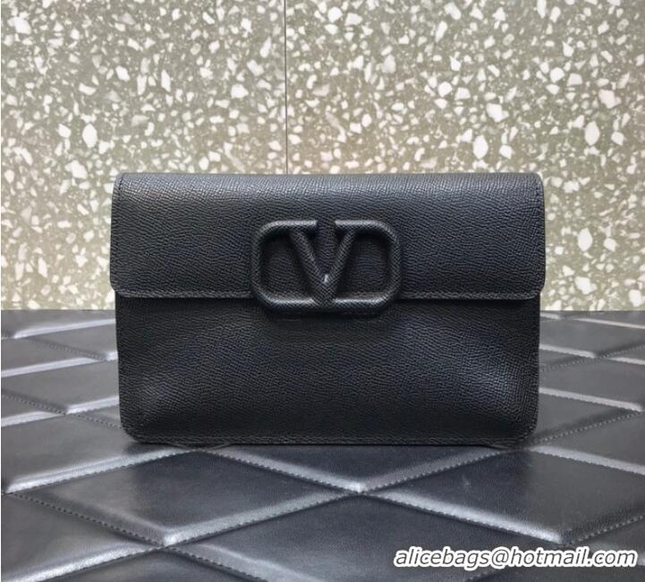 Top Grade VALENTINO GARAVANI Stud Sign Grained Calfskin clutch bag 0650 black