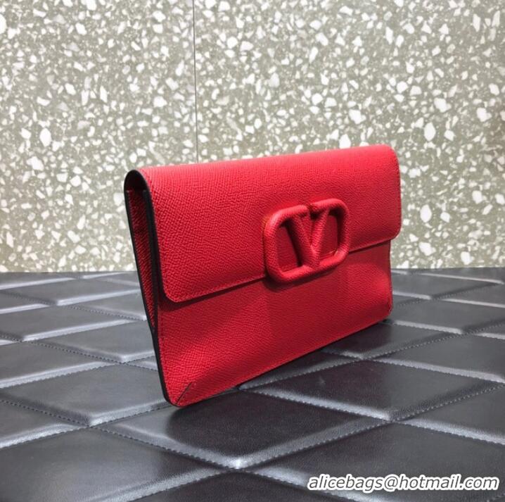 Promotional VALENTINO GARAVANI Stud Sign Grained Calfskin clutch bag 0650 red