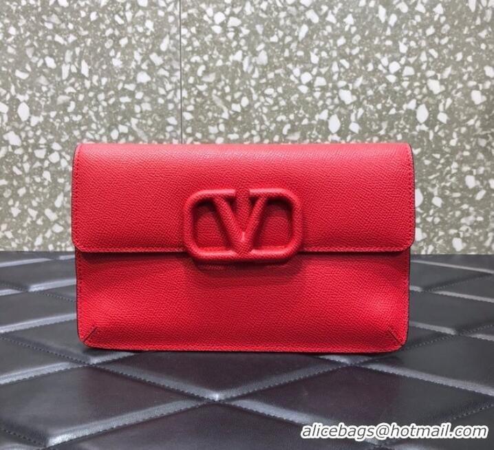 Promotional VALENTINO GARAVANI Stud Sign Grained Calfskin clutch bag 0650 red