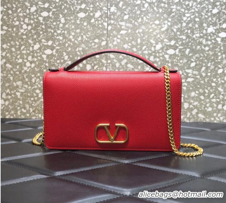 Classic VALENTINO GARAVANI Stud Sign Grained Calfskin Shoulder Bag 0680 red