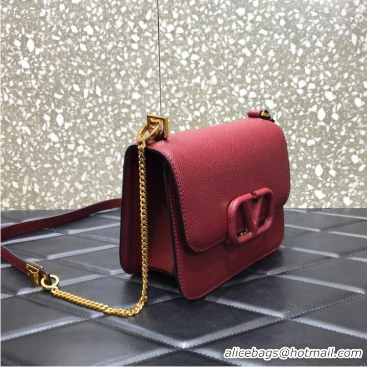 Good Looking VALENTINO GARAVANI Stud Sign Grained Calfskin Shoulder Bag 0808 Burgundy