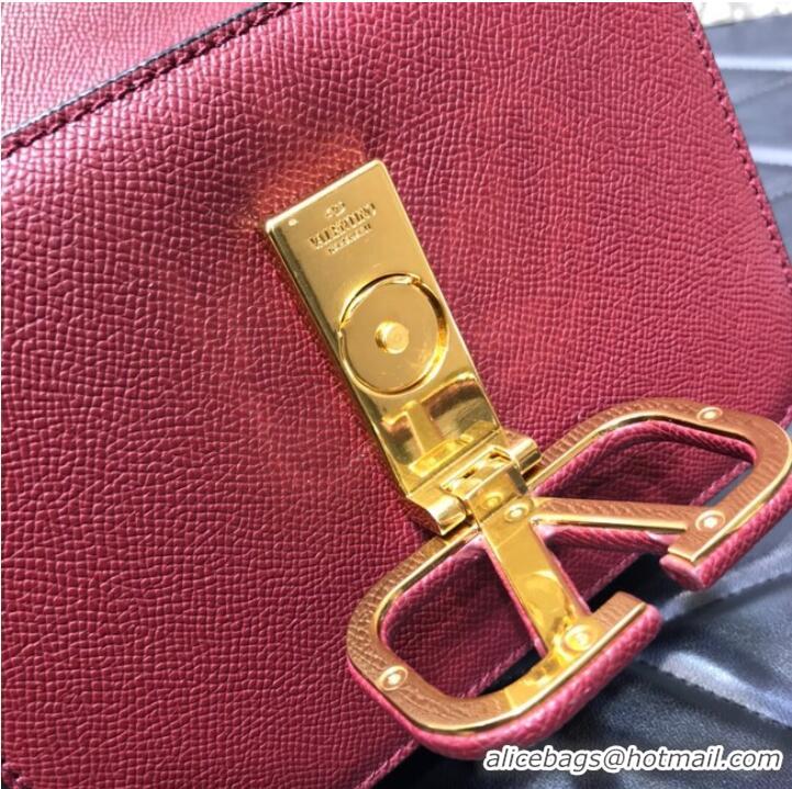 Good Looking VALENTINO GARAVANI Stud Sign Grained Calfskin Shoulder Bag 0808 Burgundy