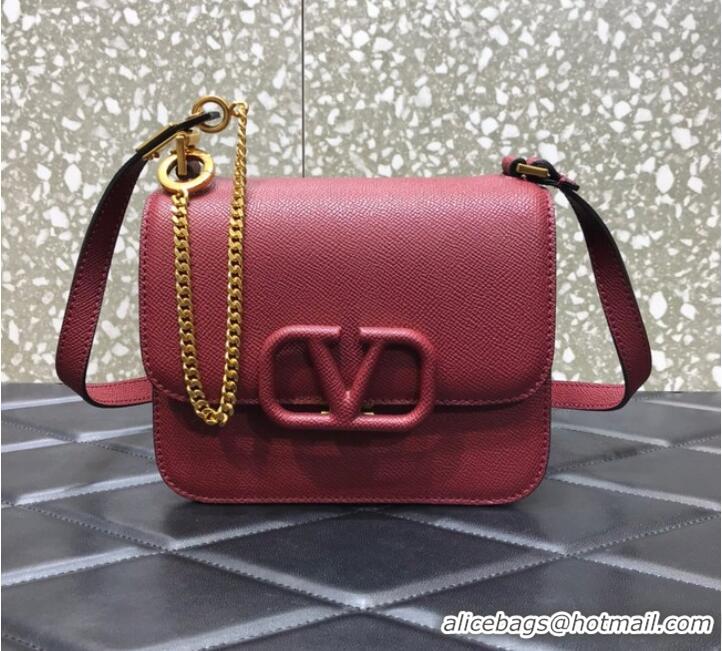 Good Looking VALENTINO GARAVANI Stud Sign Grained Calfskin Shoulder Bag 0808 Burgundy