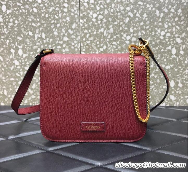 Good Looking VALENTINO GARAVANI Stud Sign Grained Calfskin Shoulder Bag 0808 Burgundy