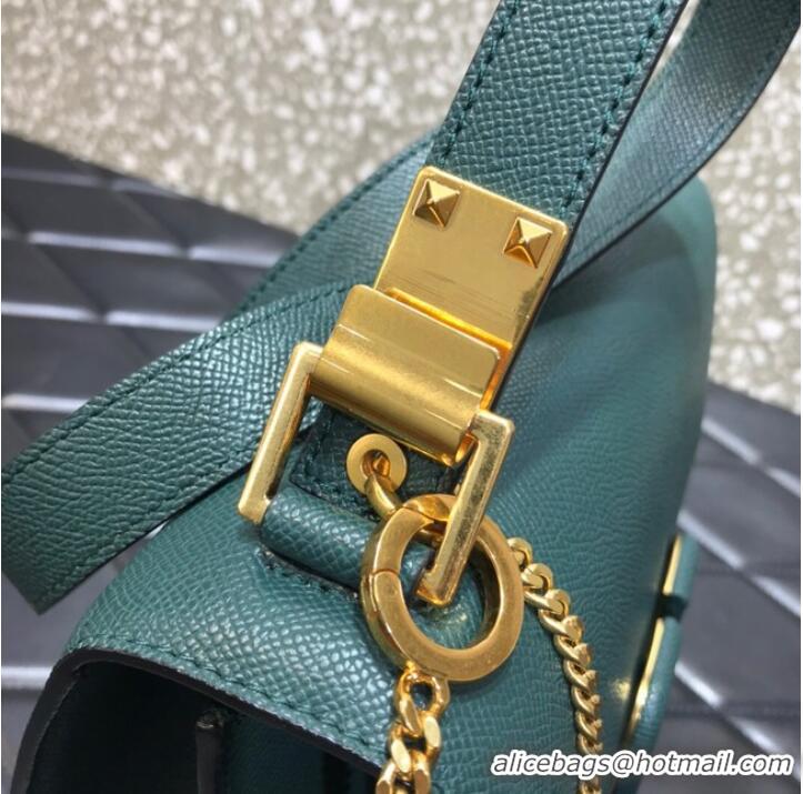 Top Discount VALENTINO GARAVANI Stud Sign Grained Calfskin Shoulder Bag 0808 blackish green