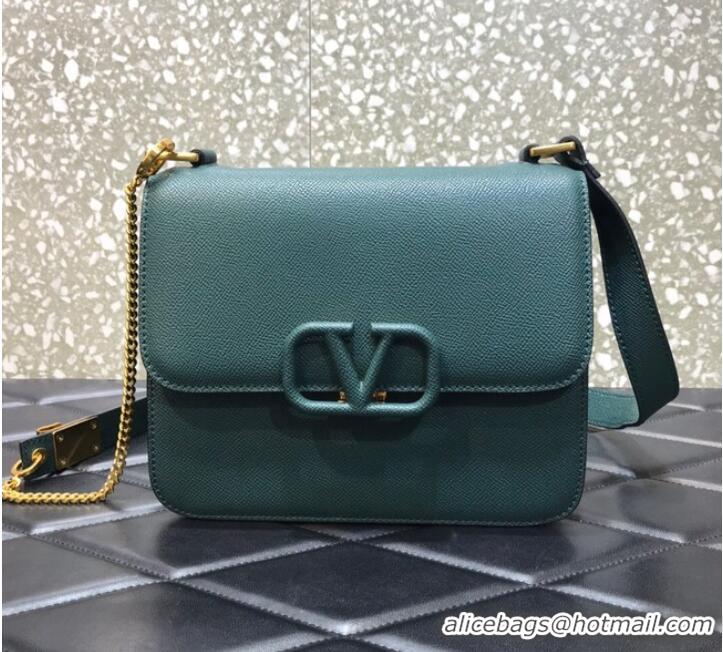 Top Discount VALENTINO GARAVANI Stud Sign Grained Calfskin Shoulder Bag 0808 blackish green