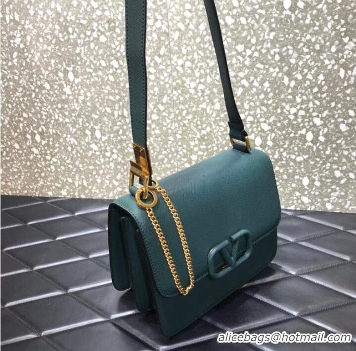 Top Discount VALENTINO GARAVANI Stud Sign Grained Calfskin Shoulder Bag 0808 blackish green