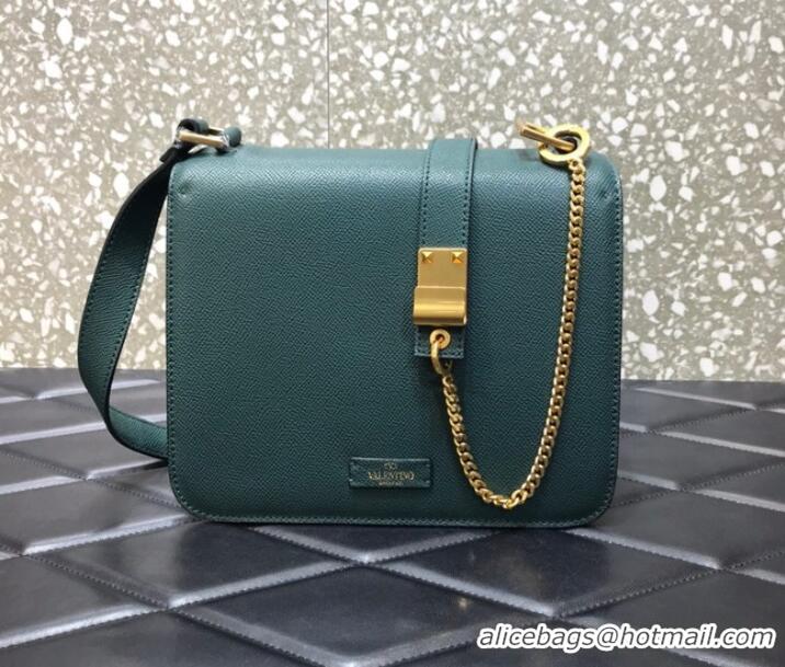 Top Discount VALENTINO GARAVANI Stud Sign Grained Calfskin Shoulder Bag 0808 blackish green