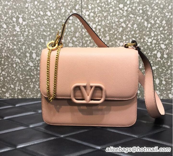 Famous Brand VALENTINO GARAVANI Stud Sign Grained Calfskin Shoulder Bag 0809 pink